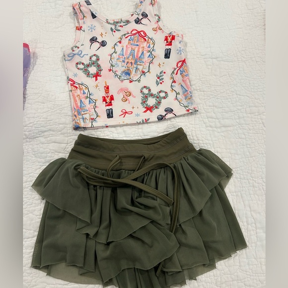 Made By Molly Other - Christmas Disney Inspired Olive Green Kids Skort Set